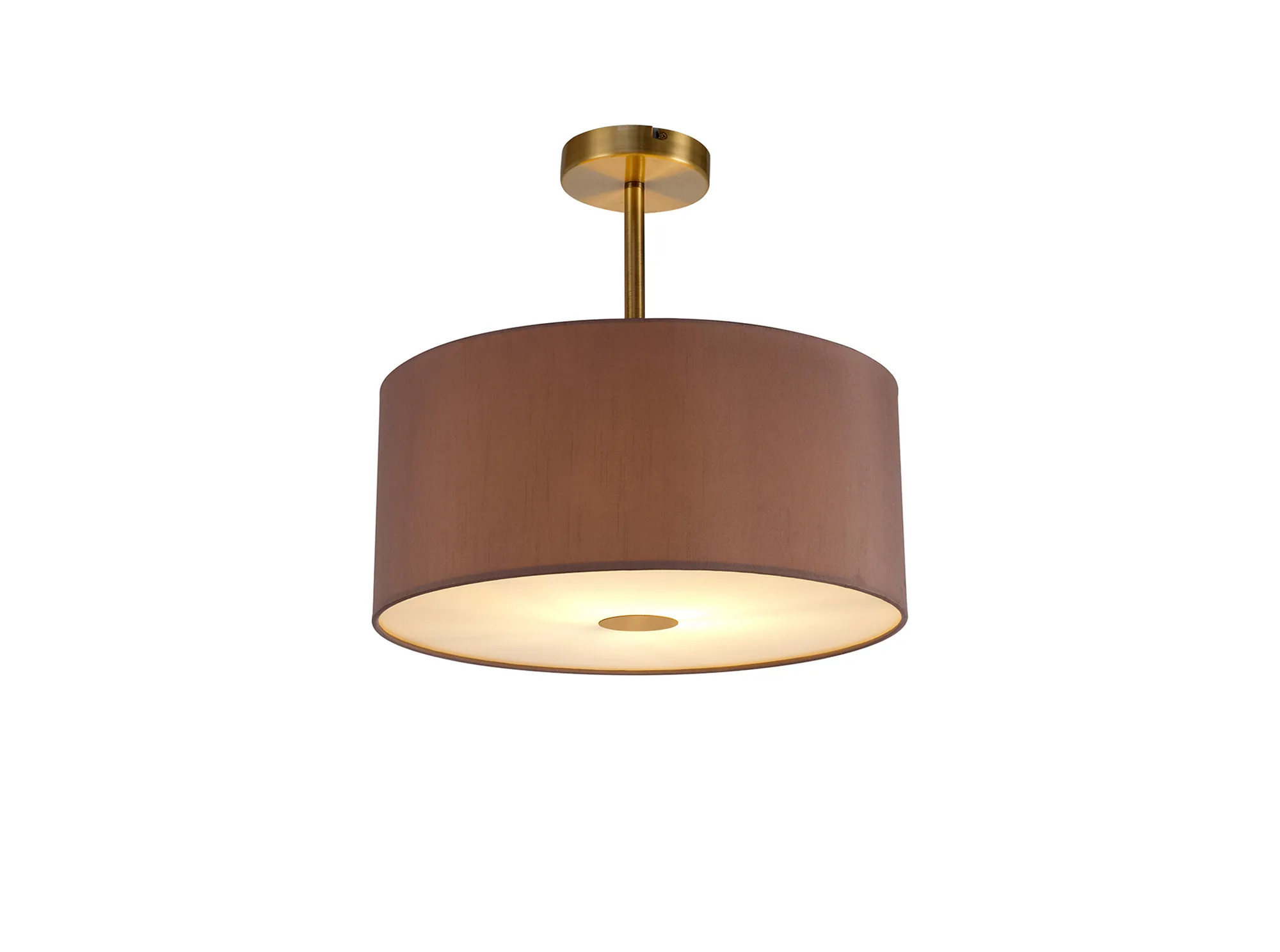 DK0177  Baymont 40cm Semi Flush 1 Light Antique Brass, Taupe/Halo Gold, Frosted Diffuser